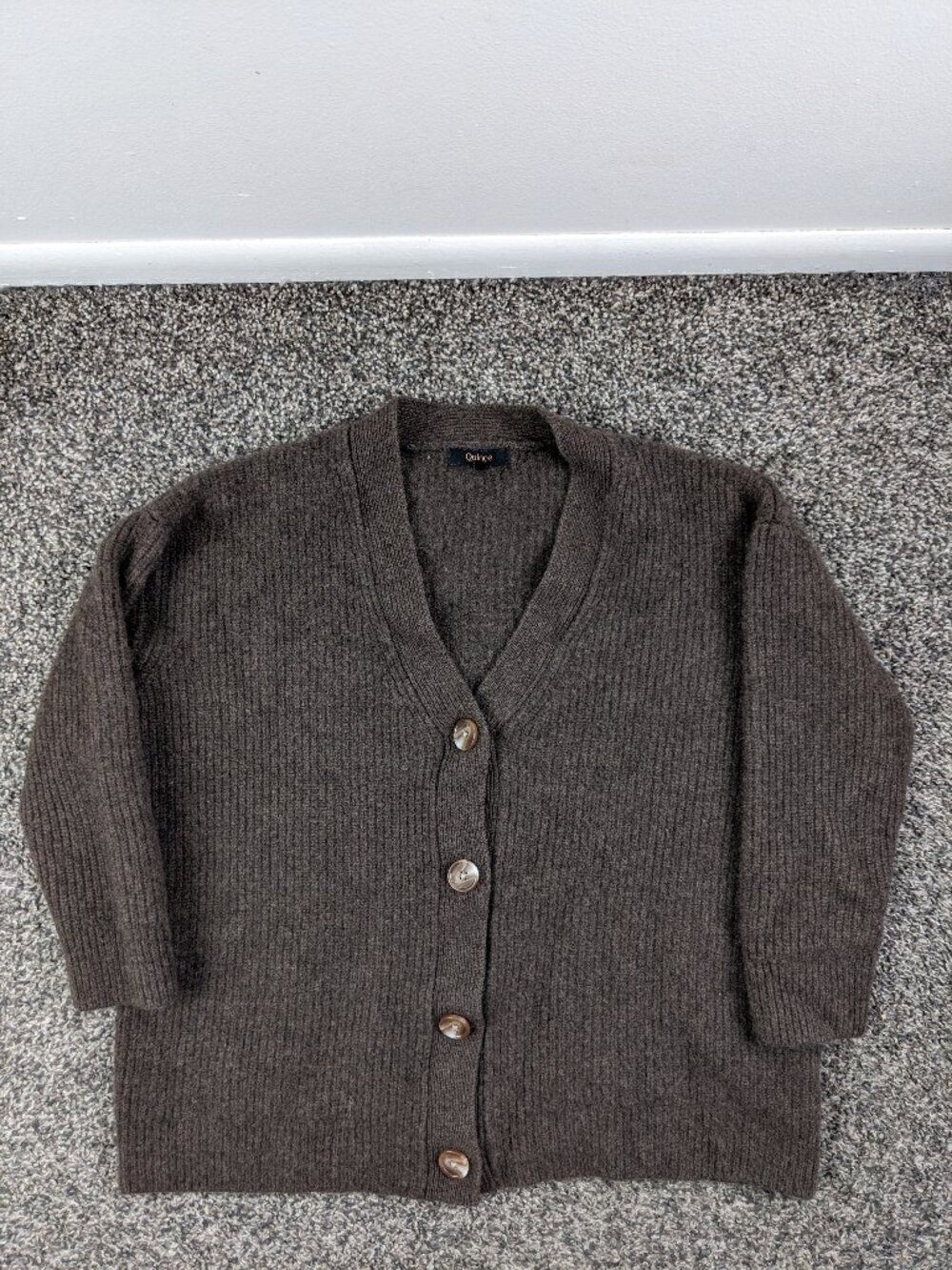 Quince Sweater Mongolian Cashmere Oversized Boyfriend Cardigan Brown Womens XS